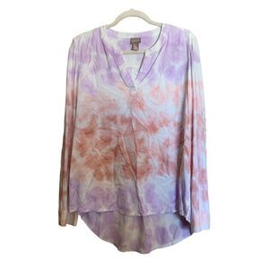 Chico's Womens Size Large Multicolor Tie Dye Abstract Button Up Blouse Top